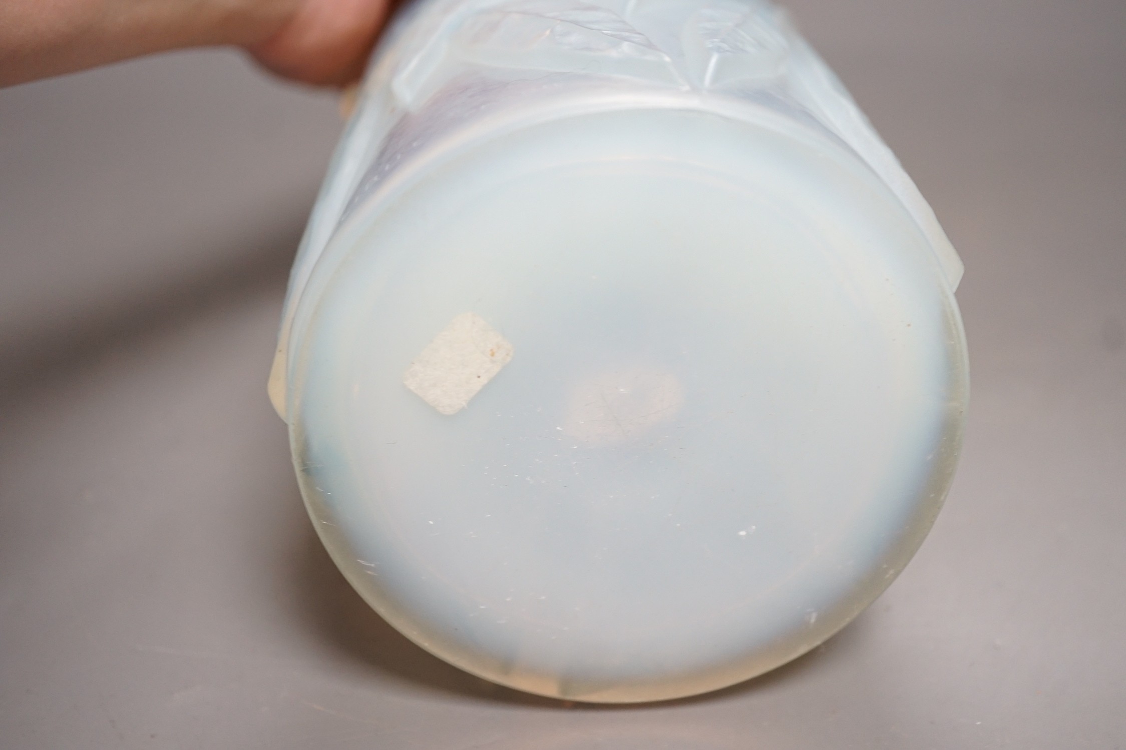 A Lalique opalescent glass vase 18cm.